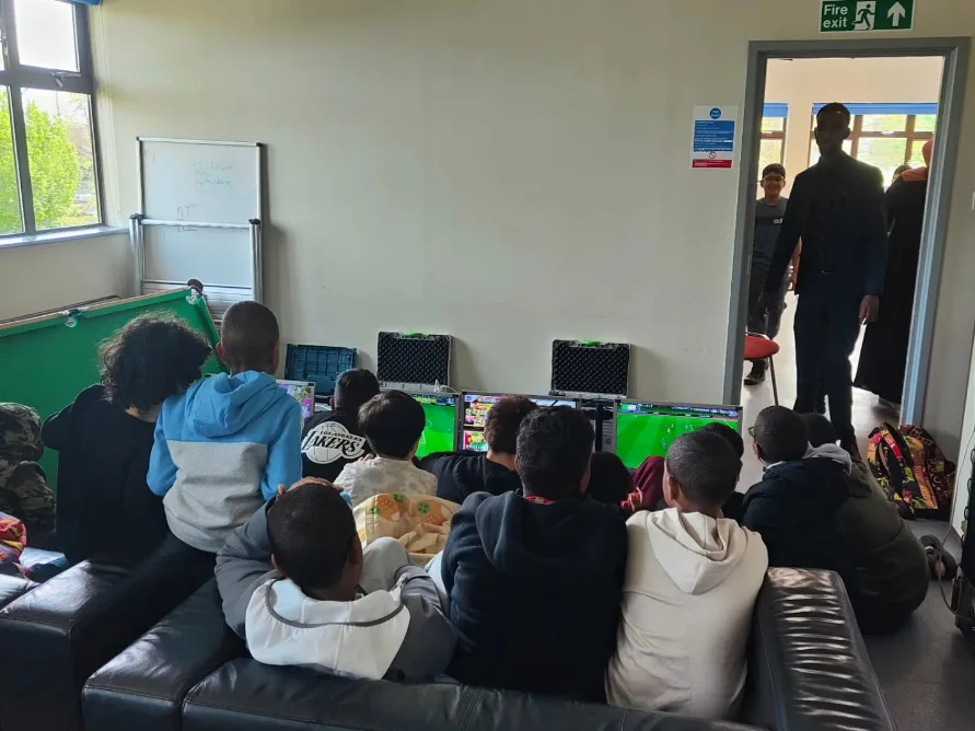 Organised gaming stations prepared for a group party