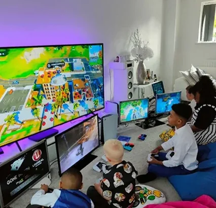 Large screen gaming party setup