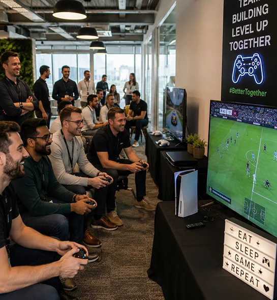 A team taking part in a multiplayer gaming challenge